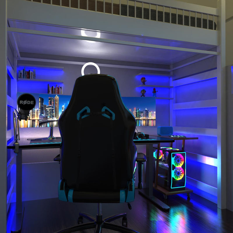 game room with blue strip