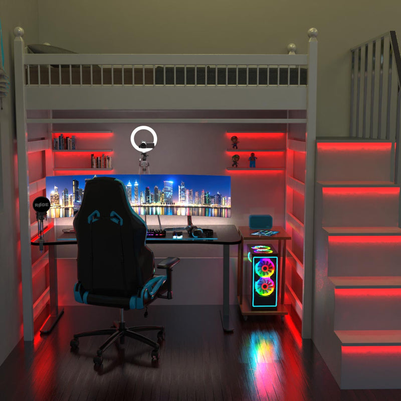 game room with red strip