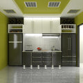 Full shot of a kitchen with mounted square LED plinth lights with cool white light