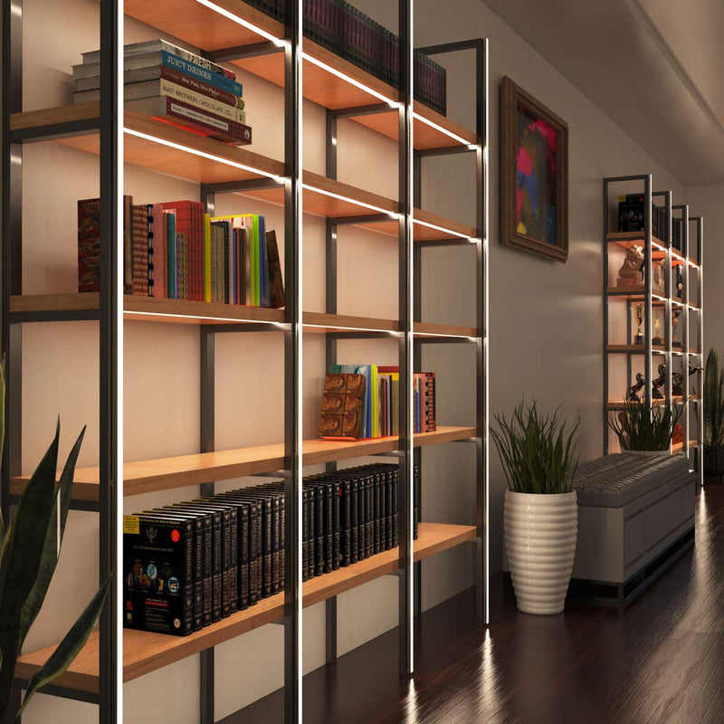 mid shot of shelving unit with surface-mounted LED profiles