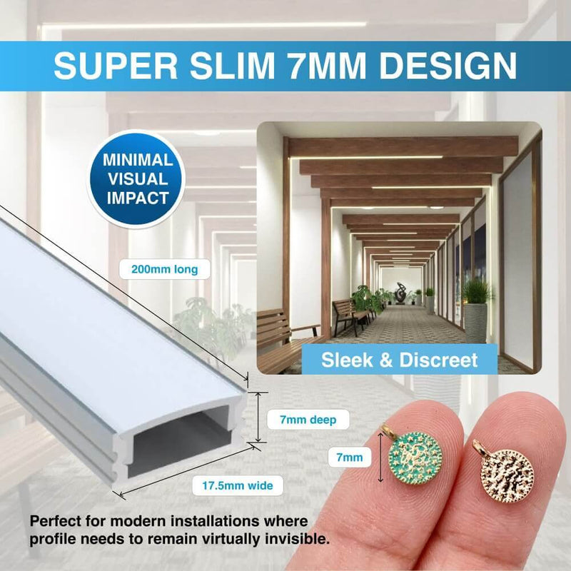 2m, Shallow 7mm Surface Mounted LED Aluminium Profile - Infographics 2