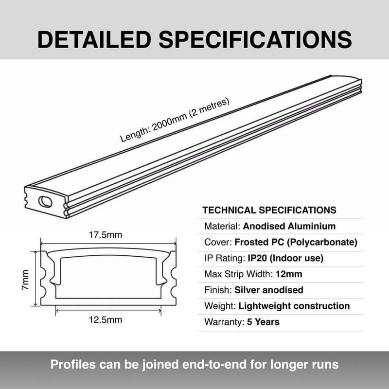 2m, Shallow 7mm Surface Mounted LED Aluminium Profile - Infographics 8