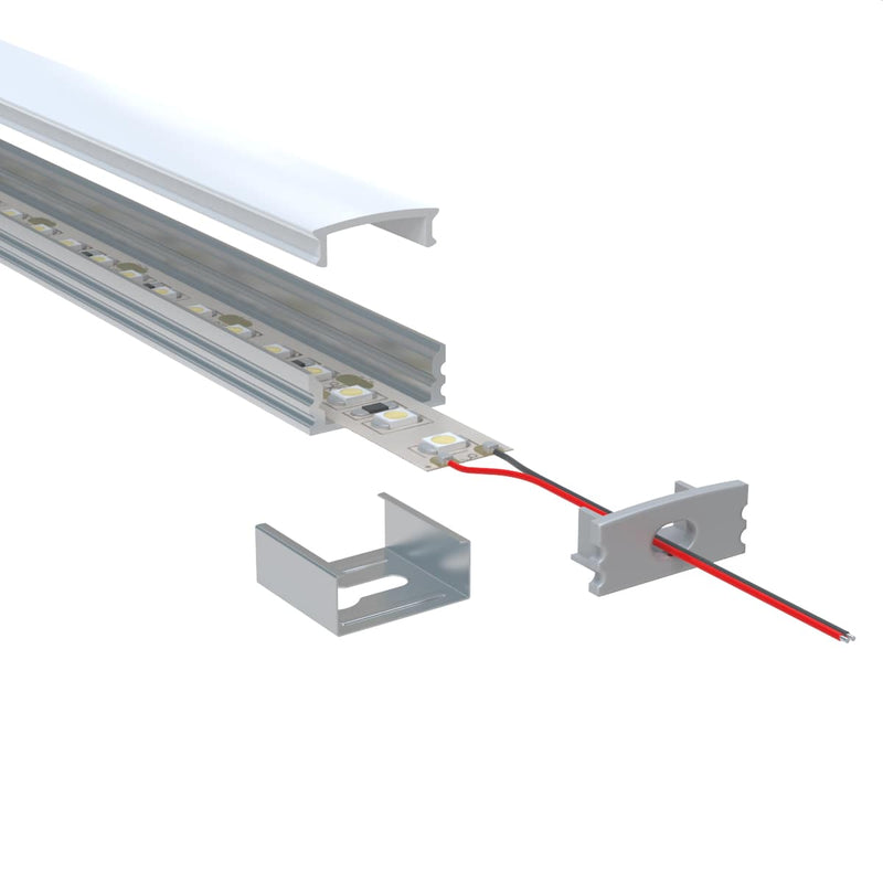 1-metre shallow LED profile with strip lights and other parts
