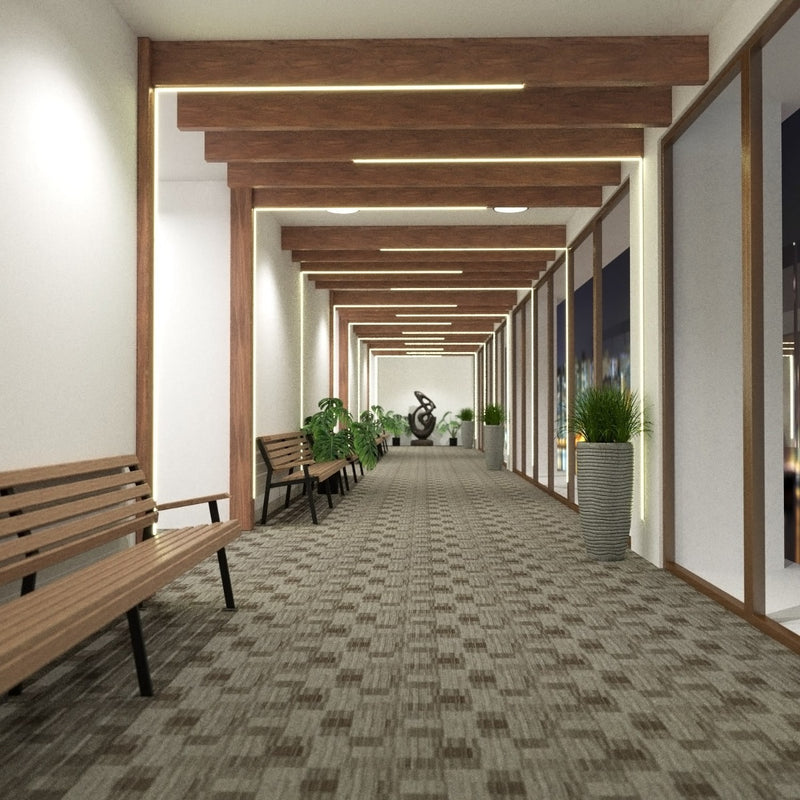 hallway with mounted 1-metre shallow LED profiles