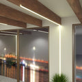 Sideview of a mounted aluminium profile on the wall and ceiling