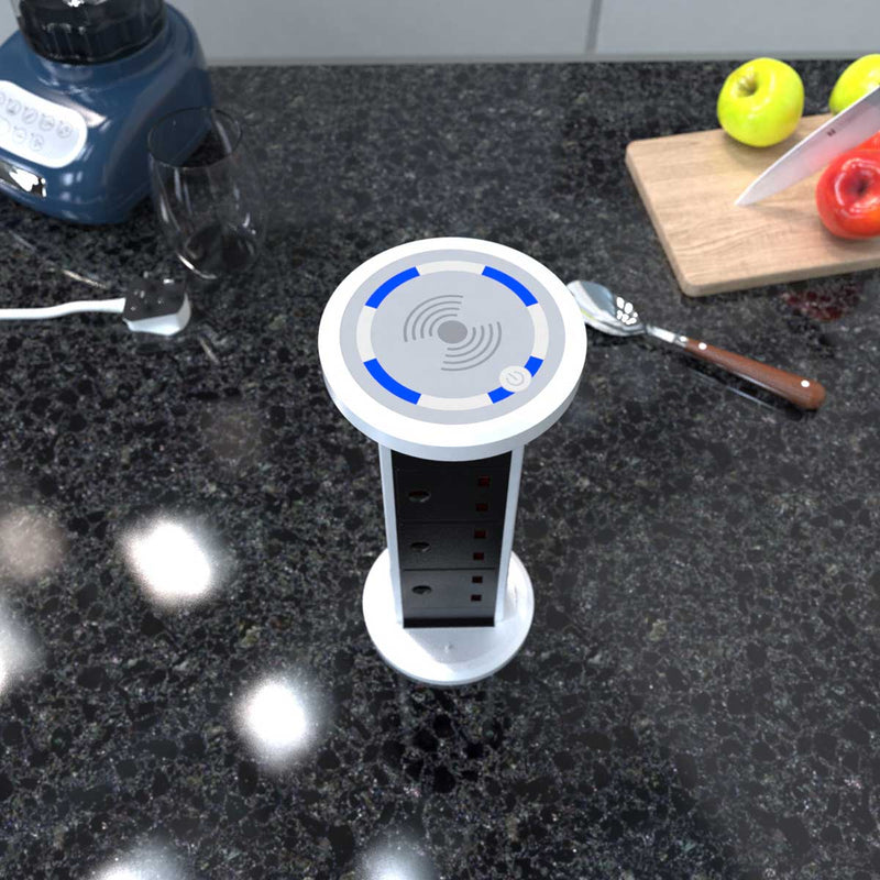 Close up to the QI charger of a popup plug socket
