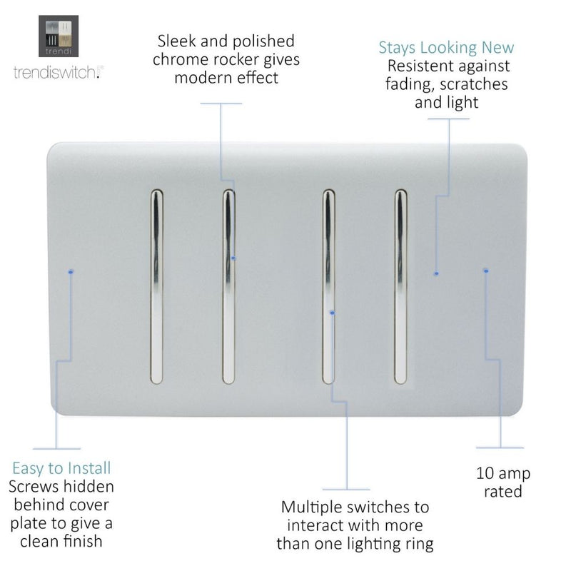4 gang light switch in silver with details