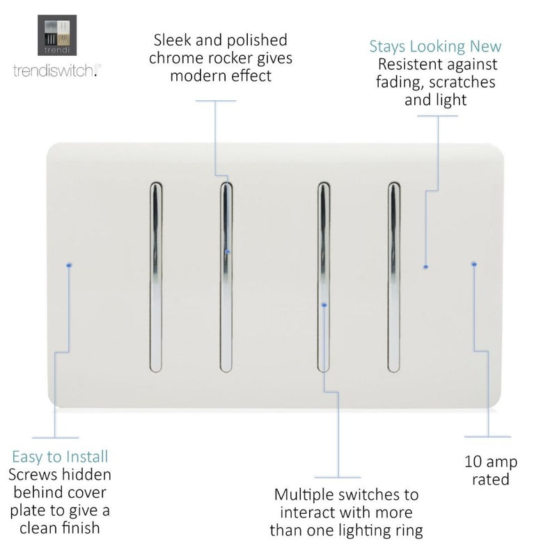4 gang light switch in white with details