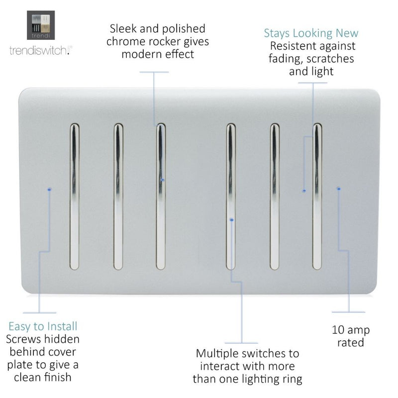 6 gang light switch in silver with details