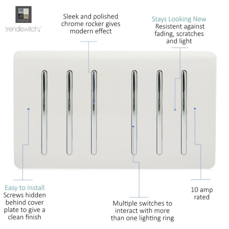 6 gang light switch in white with details
