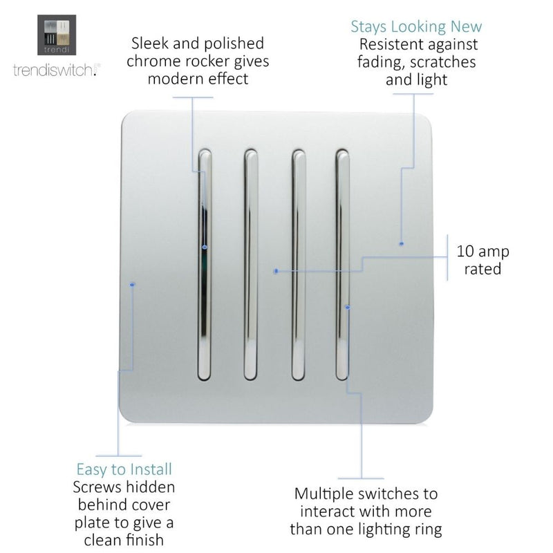 4 gang light switch in silver with details