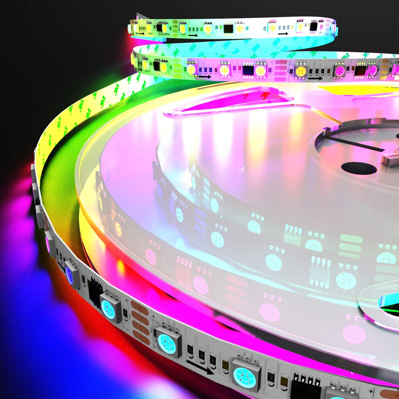 close up Ws2811 LED Strip, with chasing, digital effect