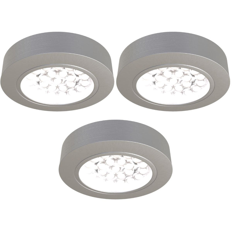 Pack of 3 Cool White Round, Surface Mounted LED Cabinet Lights