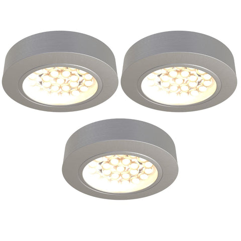 Pack of 3 Warm White Round, Surface Mounted LED Cabinet Lights