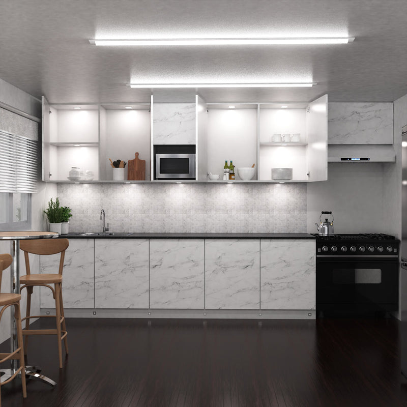 Kitchen with slim square under cabinet lights