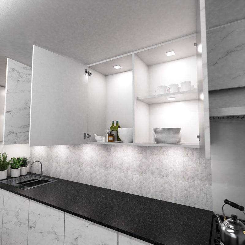 Cupboard with slim square under cabinet lights