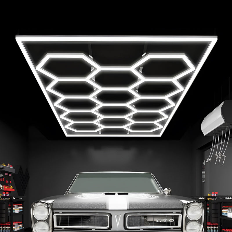 69 LED tube lights in a hexagonal pattern with cool white light