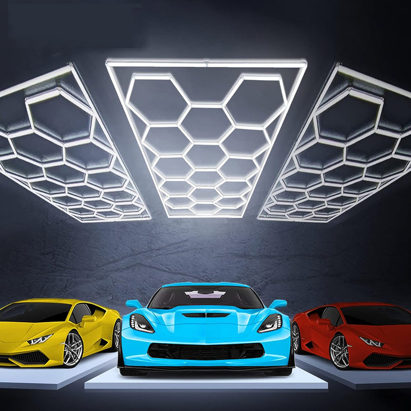 69 LED tube lights in a hexagonal pattern with three cars