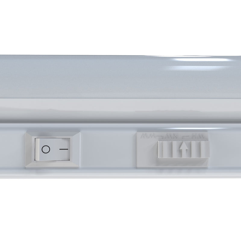 T5 LED under-cabinet light built-in side switches for power and CCT adjust.