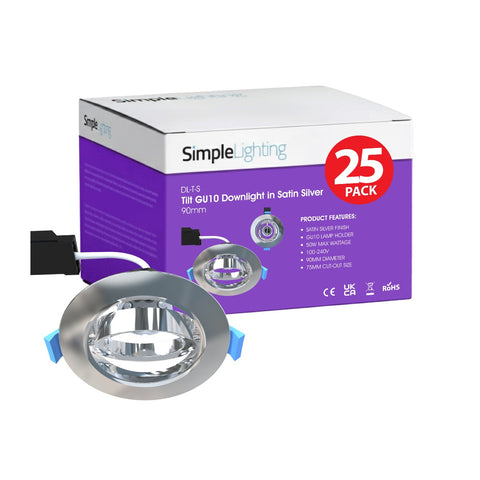 Pack of 25 GU10 Tilt Downlights, Satin Silver