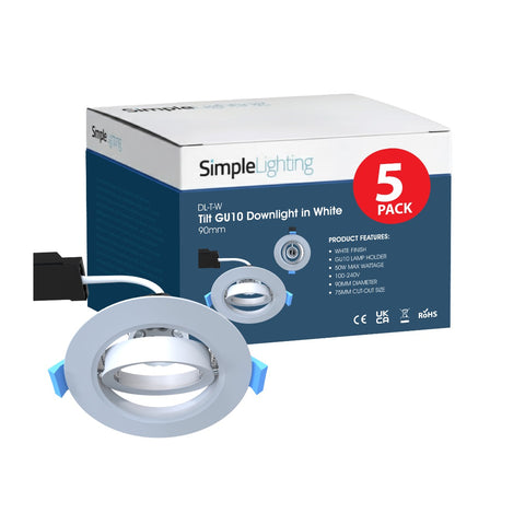 Pack of 5 white tilt downlights