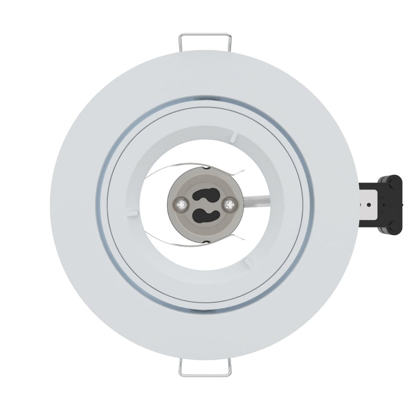 top shot of a white tilt downlight without a bulb