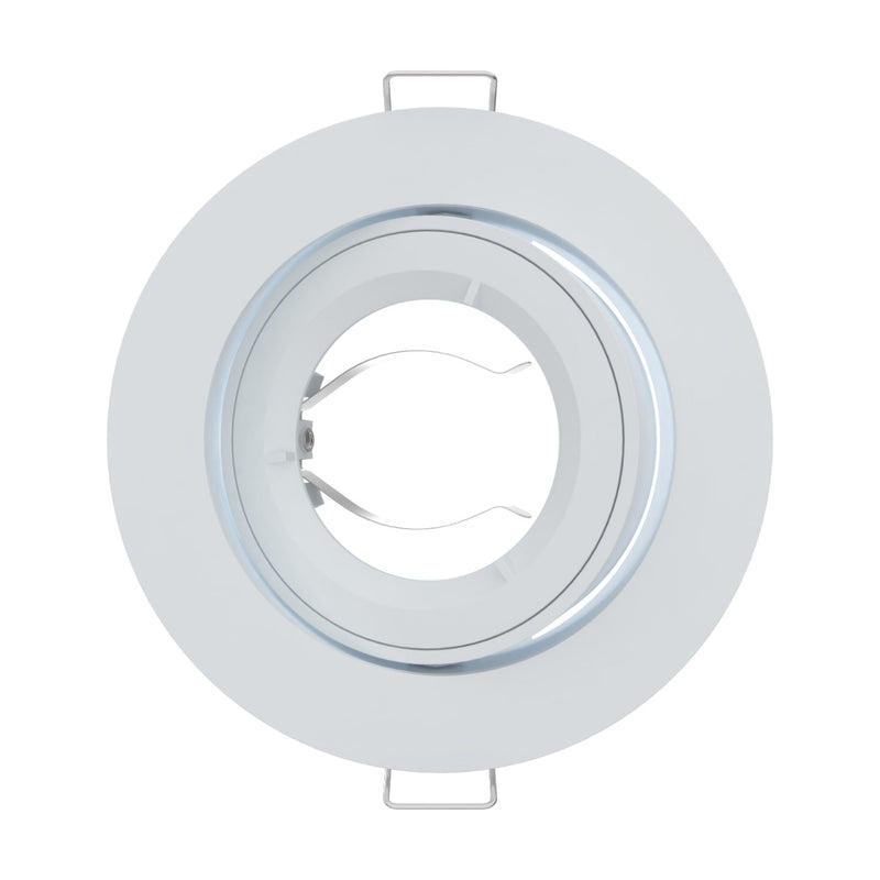 top shot of the bezel of a white tilt downlight