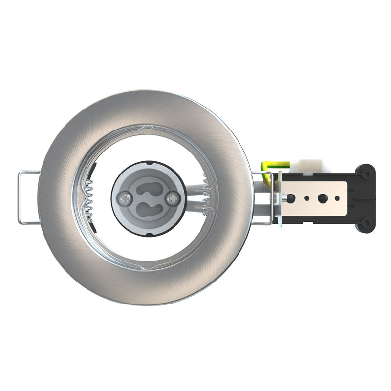 top view of a brushed chrome downlight