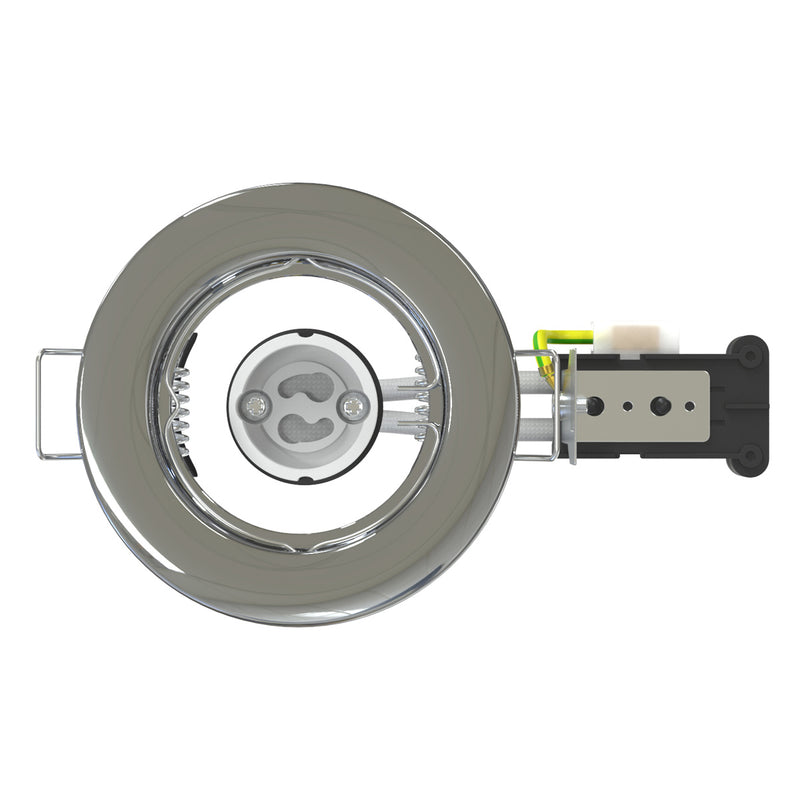 top view of a polished chrome downlight