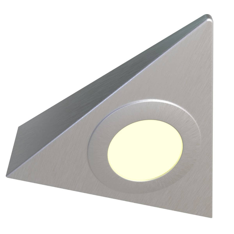 Warm White Mains Powered Triangle Under Cabinet Light, Brushed Chrome Finish