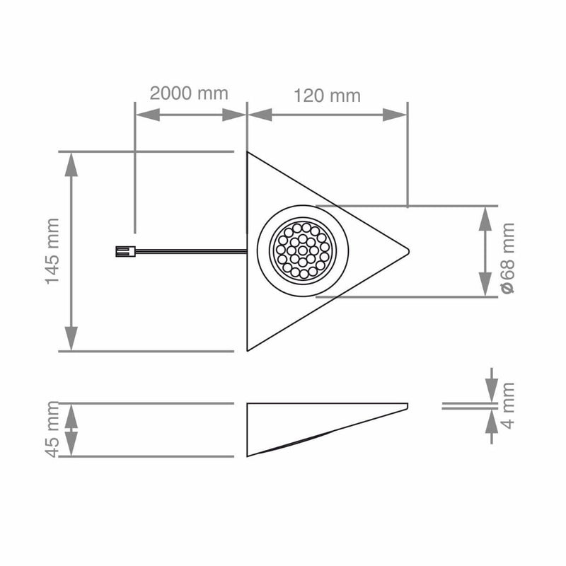 Dimensions of a triangle LED under cabinet light