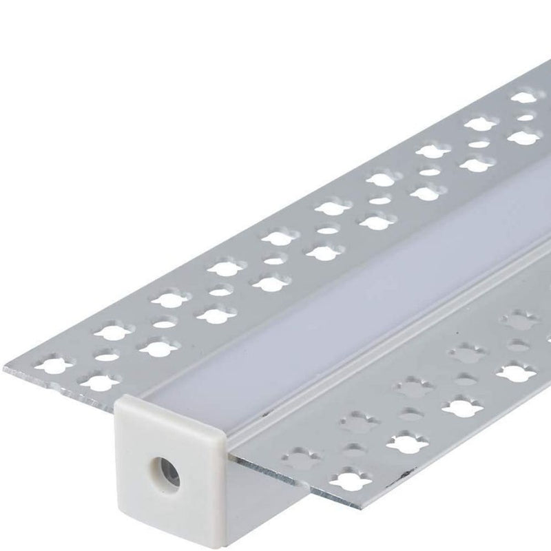 Close up of a Trimless "Plaster-In" Aluminium profile with the end cap