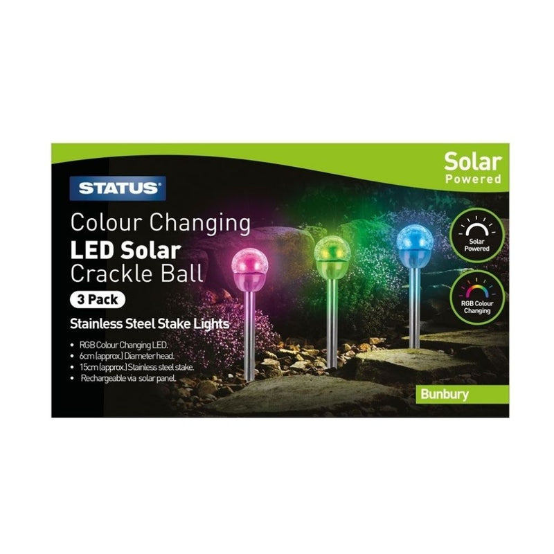 Pack of 3 Bunbury Colour Changing LED Solar Stake Lights
