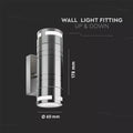 Full Dimension of Twin GU10 Wall Light Fitting, Stainless Steel, IP44 Up/Down