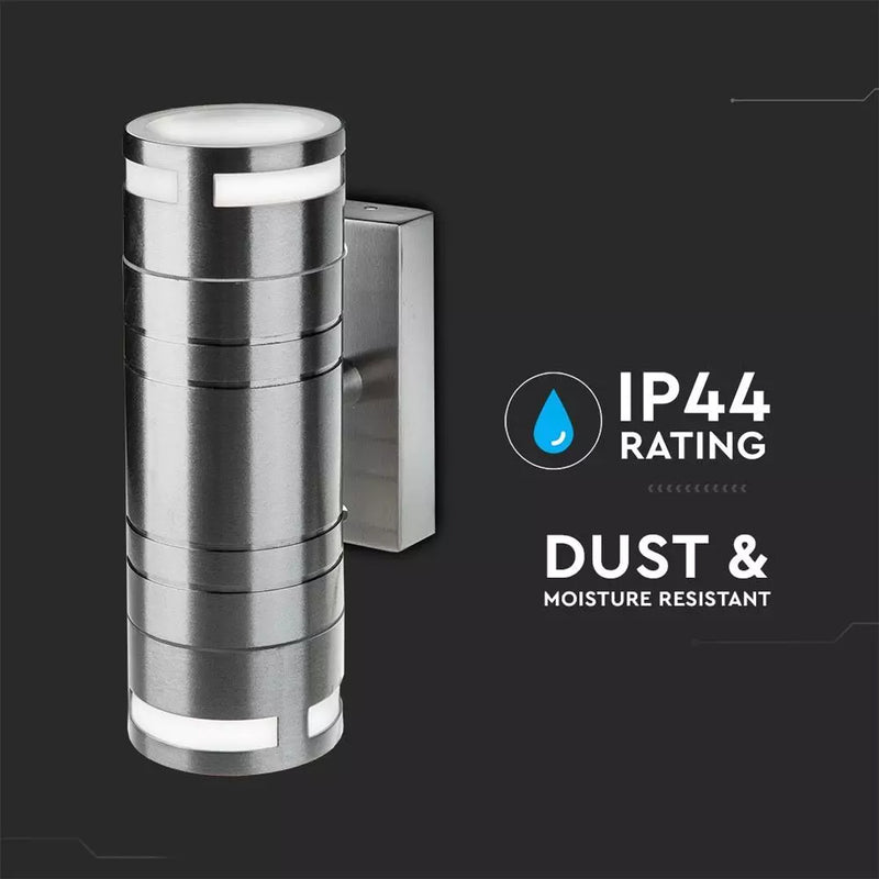 Dust and Moisture-Resistant Twin GU10 Wall Light Fitting, Stainless Steel, IP44 Up/Down
