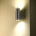 Installed and turned on Twin GU10 Wall Light Fitting, Stainless Steel