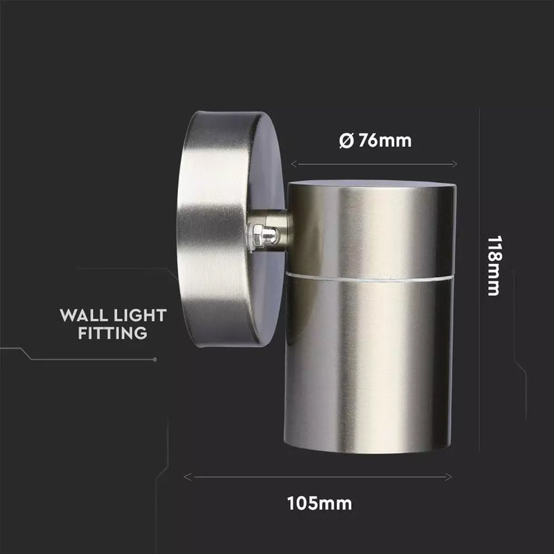 Full Dimension of GU10 Wall Light Fitting, IP44, Stainless Steel Body