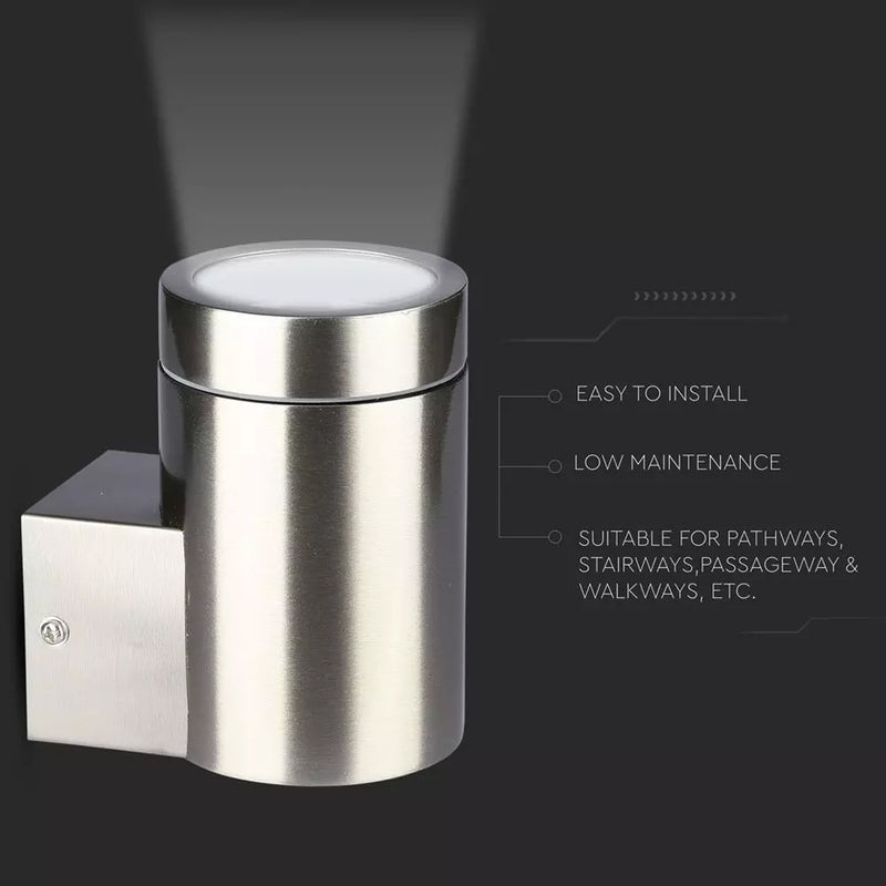 Turned on GU10 Wall Light Fitting, IP44, Stainless Steel Body
