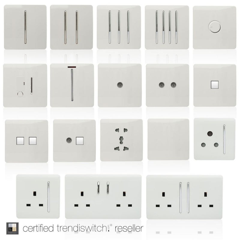 different switches and socket in white