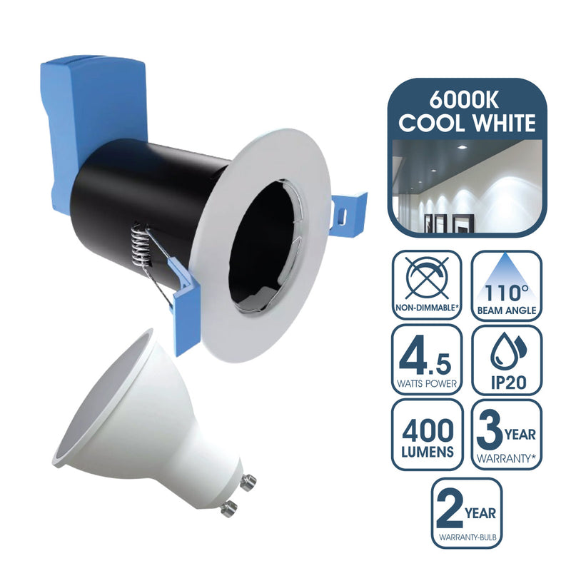 fire-rated downlight with cool white bulb
