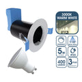 Fire Rated Downlight, GU10, Fixed - White Finish With a 5w Dimmable Warm White GU10 Bulb