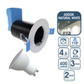 white fire-rated downlight with natural white bulb