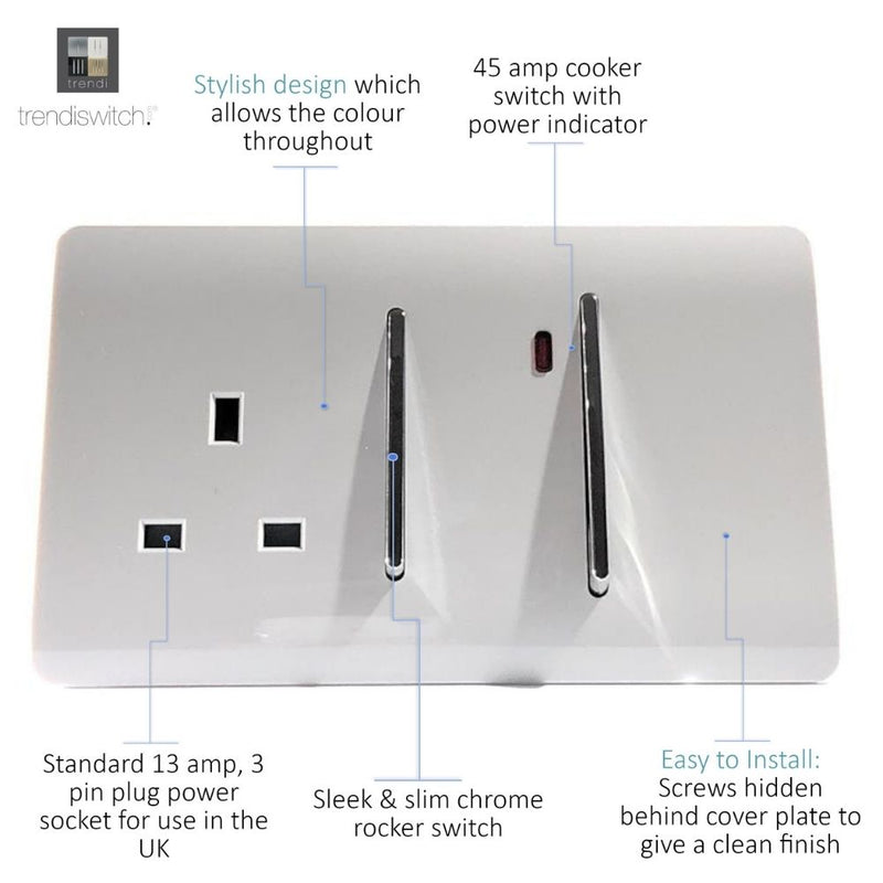 Socket switch in white with details