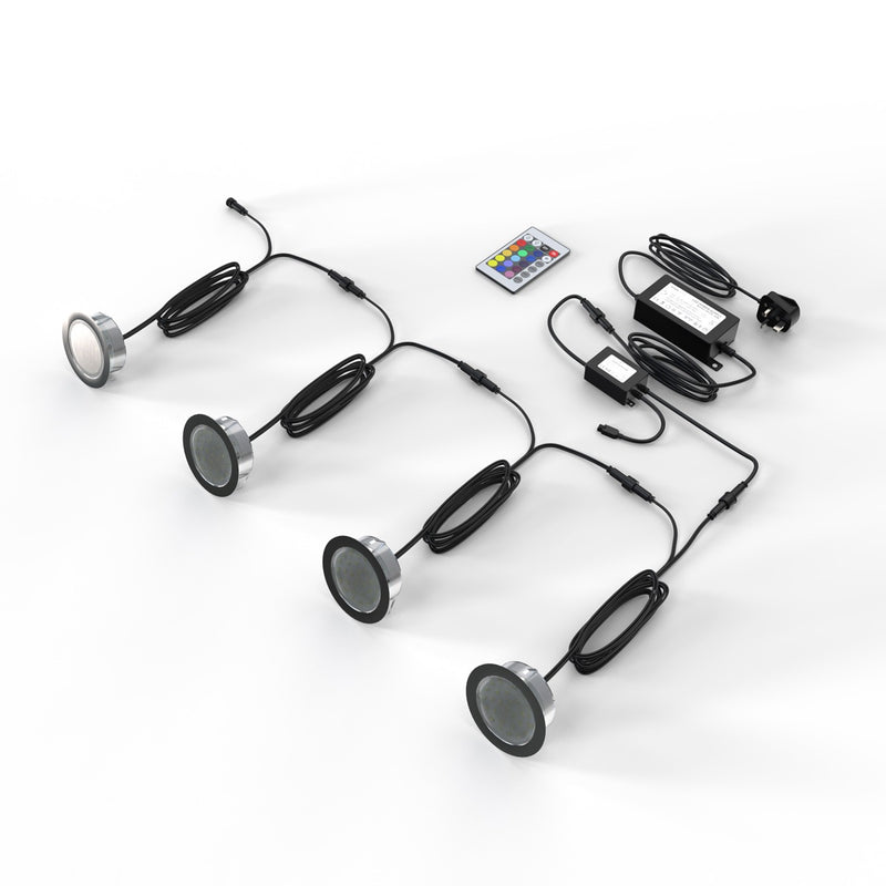 Pack of 6 RGB 80mm LED Decking Lights – IP67, Colour Changing, 12V, with Driver