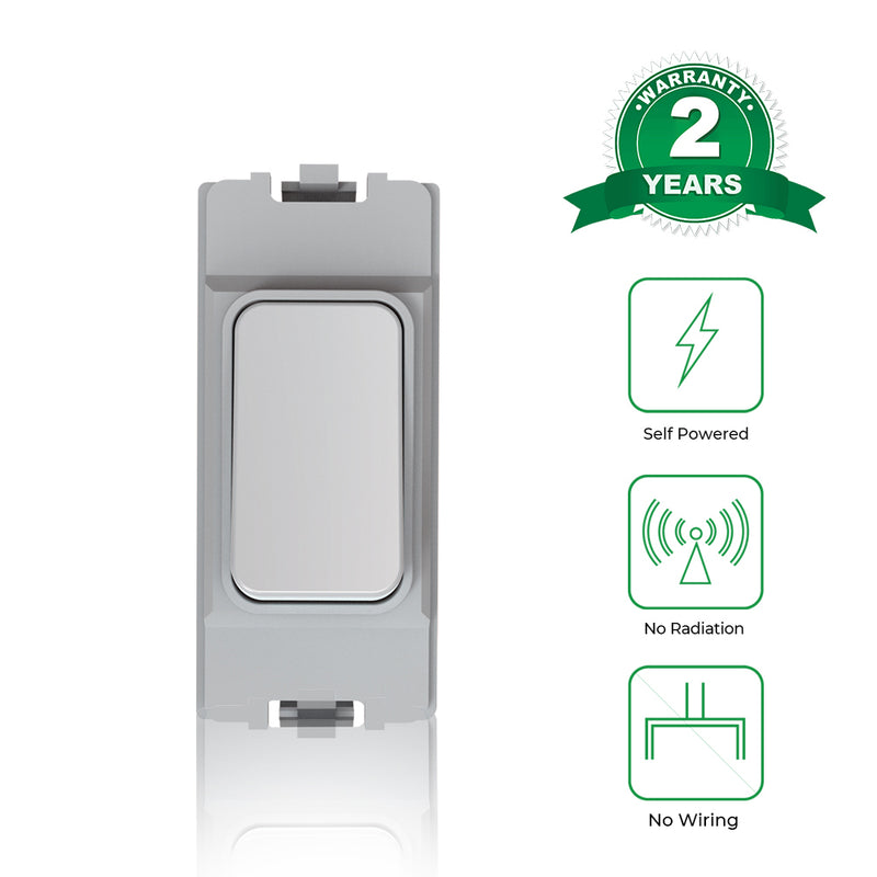 Kinetic Grid Switch - 1 Gang Wireless, Fits MK Grid Plates (White) - 2-year warranty. self powered, no radiation, and no wiring