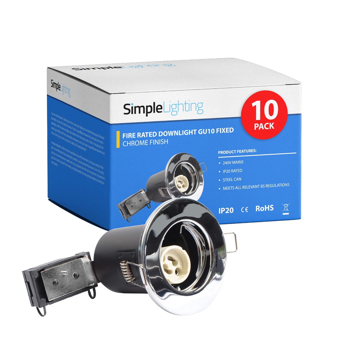 View Multi Pack 10 Fire Rated GU10 Downlights In Chrome information