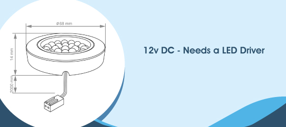 1.8w Round Brushed Chrome Under Cabinet Light - 12v DC - Needs a LED Driver