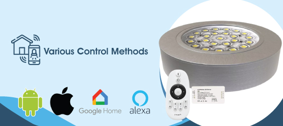 1.8w Round Brushed Chrome Under Cabinet Light - Various Control Methods