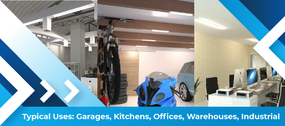 6ft cool white LED batten - Typical Uses, Garages, Kitchens, Offices, Warehouses, Industrial