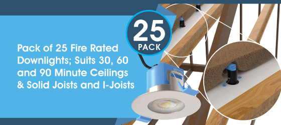 Pack of 25 6w Satin Nickel LED Downlights - Pack of 25 Fire Rated Downlights; Suits 30, 60 and 90 Minute Ceilings & Solid Joists and I-Joists